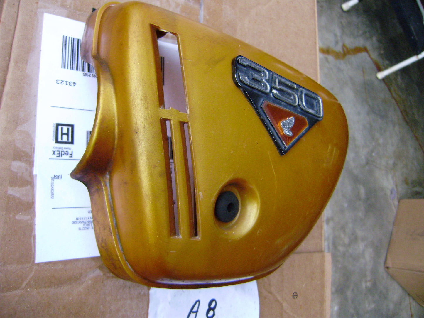 Sold as a pair on ebay Honda CB350 sidecover gold left sku 5906