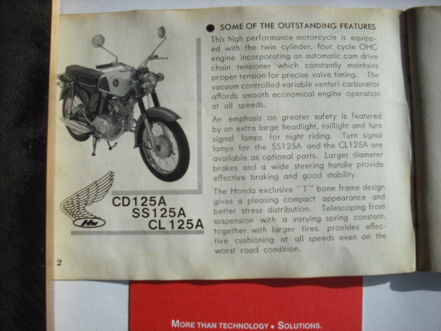 Honda  SS125A CL125A CD125A Owners Manual sku 2057