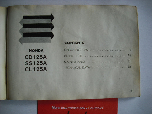 Honda  SS125A CL125A CD125A Owners Manual sku 2057