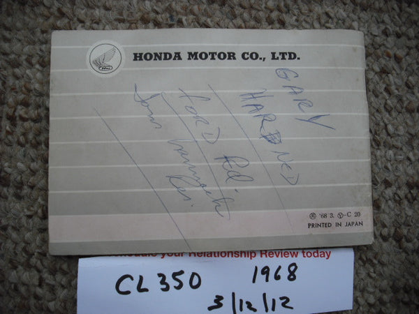 Sold Honda CL350 1968 Owners Manual