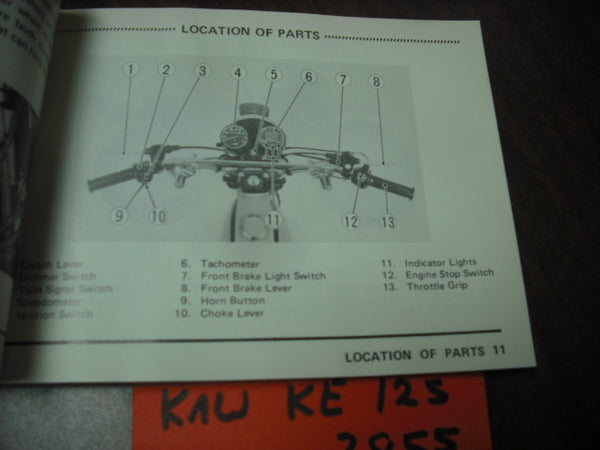 Kawasaki KE125A6 Owners manual 1978 part 9920-1044-01 sku 3855