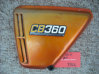 Honda CB360 candy topaz orange lft sidecover with badge 3908