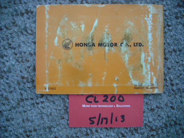 Sold Honda CL200 1974 Owners Manual