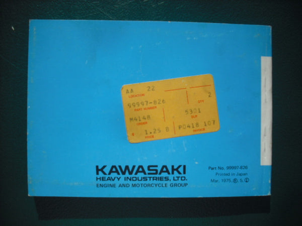 Kawasaki KZ400D Owners Manual 99997-826 sku 3927