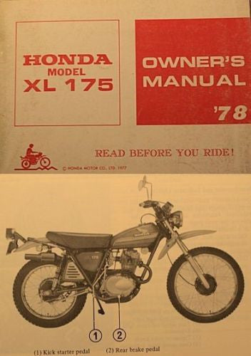 Honda XL175 1978 NOS Owners Manual sku 4250