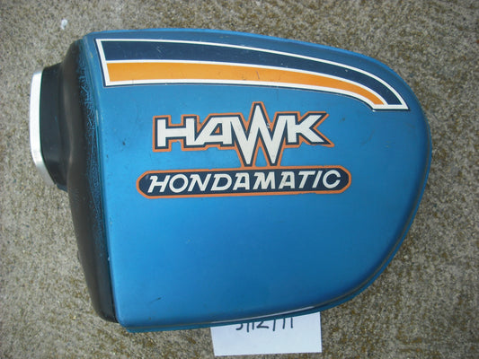 Honda CB400A Hawk Hondamatic Candy Sapphire Blue Left Sidecover 83700-413-000 sku 1893