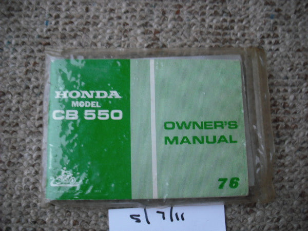 Honda CB550 1976 Owners Manual and Warranty Book